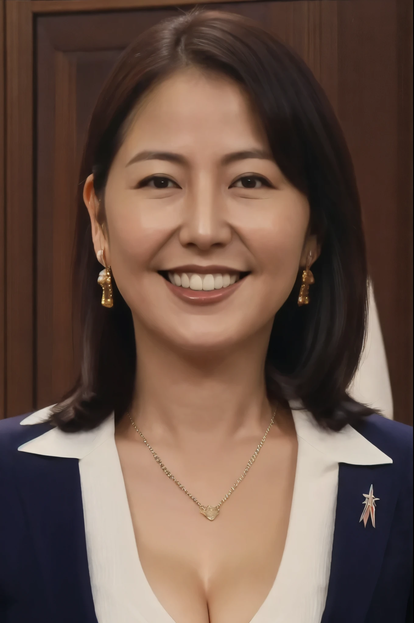 politician、50-year-old woman、ID photo、White formal attire、Light from the front