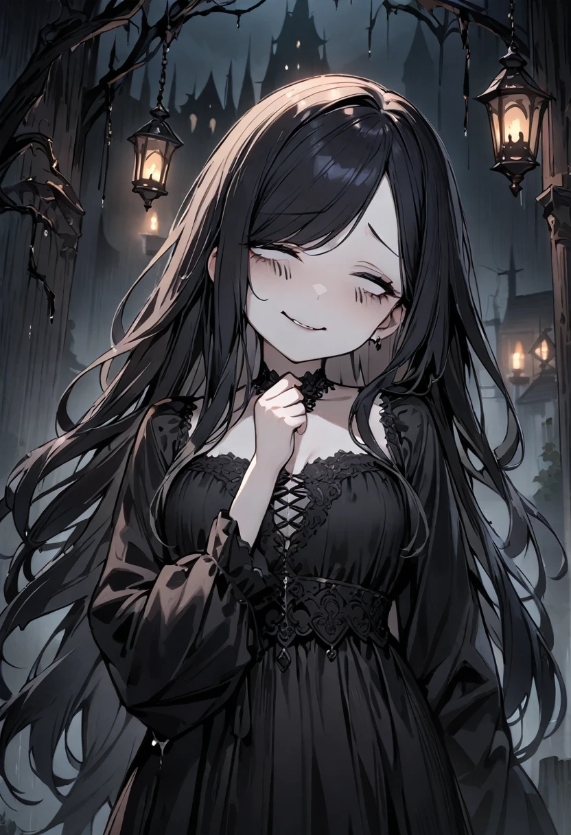 (Masterpiece: 1. 2, top quality), (live action, elaborate detail), (anatomically correct), (one girl, small breasts, open eyes, scary atmosphere, gothic lolita outfit, distorted expression, evil smile, bloody eyes, blood splatter, full body, twin tails, black hair, (dark circles under eyes), white, morbid, crazy eyes, ( grin), dramatic makeup, mixed media art, white background