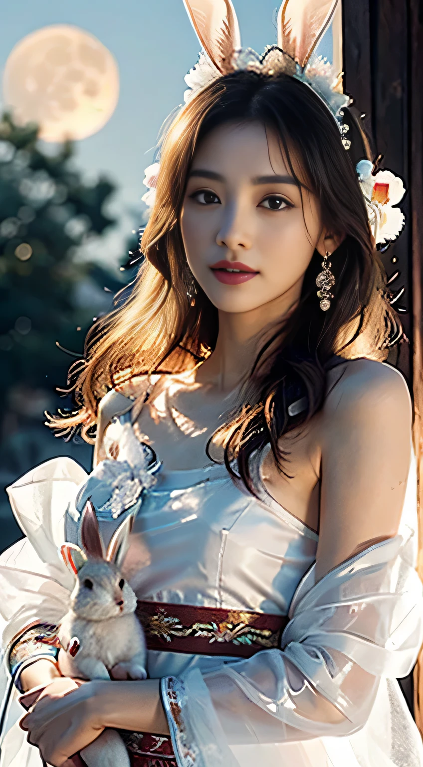 There is a beautiful girl in a ridiculously large bird cage、Beautiful girl smiling in a bird cage、There are many flowers blooming around、Whispering of a little bird、The maiden's breasts are very large、See-through dress with fine floral embroidery