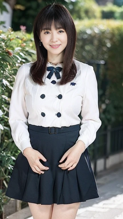 Japanese Mature,(48 years old:1.2),White skin,(plump body,Large Breasts,Emphasizes plump thighs:1.5),(Nogizaka uniform,Micro Mini Skirt,skirt lift,flipped my skirt,earrings:1.5),(Standing in the park,Full body shot from head to toe,full body:1.2),looking at viewer,smile,surrealism, depth of field, from front, Sony FE, 8k,Showing her pink panties,nsfw,Short Bob Hair,Female Business Owners,sexy