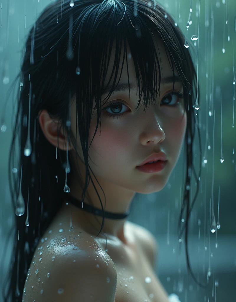 (Cinematic tones)(Wet clothes:1.9),(Get wet all over your body:1.9),Top image quality, tmasterpiece, 超高分辨率, (Fidelity:1.4), photore,deluge, stunningly beautiful woman, (Sorrow), white shirt, dim murky lights, shadowy, Desperate, Pity, Pathetic, Cinematic, Tears, tear drop, (ripped clothing:1.5), (Wet clothes:1.4), bare shoulders, Real rain, wetting hair