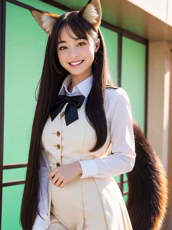 There was a woman in a skirt holding a paper lion, JK school uniform, Surrealism female students, cute female student, in school uniform, Surrealism female students, Realistic schoolgirl, wearing a Japanese school uniform, japanese girl school uniform, in school uniform, dressed as schoolgirl, Japanese school uniform, Magical school student uniform, Anime girl cosplay