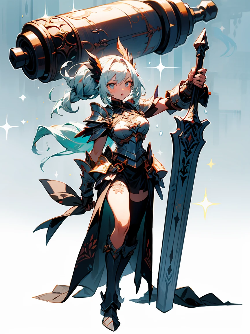 (((masterpiece, best quality, high detailed, 8k))) Design a layout showcase Gaming character, (1girl). Black+Gold armor, stylish and unique. ((showcase weapon:1.4)), dark scythe. (masterpiece:1.2), (best quality), 4k, ultra-detailed. (Step by step design, layout art:1.5), (luminous lighting, atmospheric lighting). necromancer, ((glove full hands)), (((revealing armor:1.3))), vambraces, armored legwear, (((full_body_shot:1.4))). {In a haunted graveyard}.