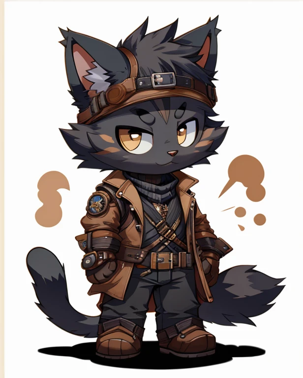 Steampunk black cat, Chibi, standing,Great style,