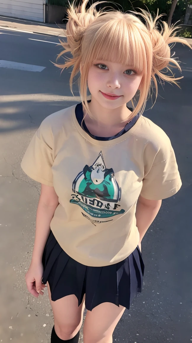 1girl, (animal ears), straight-on, full body, looking at viewer, hair between eyes, hair ornament, multicolored hair, twin braids, fox tail, (multiple tails:1.3), badge, bangs, (blue baseball cap:1.2), clothes writing, white clothes, hood, hood down, standing, long sleeves, closed mouth, (blue skirt:1.05), solo, (light blush:0.9), bare tree, building, city, cityscape, day, outdoors, street, tokyo (city), tree, sexy