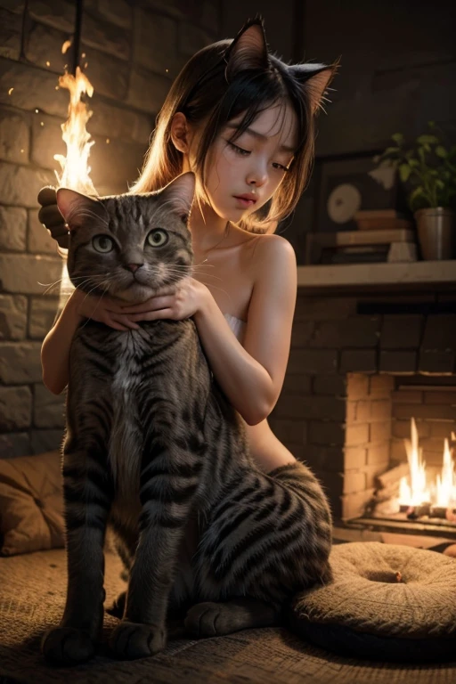 8yk, RAW photogr, (tmasterpiece), (best qualtiy), A high resolution, (A kitten), (realisticlying, realisticlying: 1.2), Ultra-detailed physically based rendering, brown pubic fur, A cat alone, Beds, ((HighestQuali, 16k, tmasterpiece: 1.3)), Perfect cat: 1.4,(Highly Detailed Face and Skin Textur,)closing her eyes,closing her eyes,