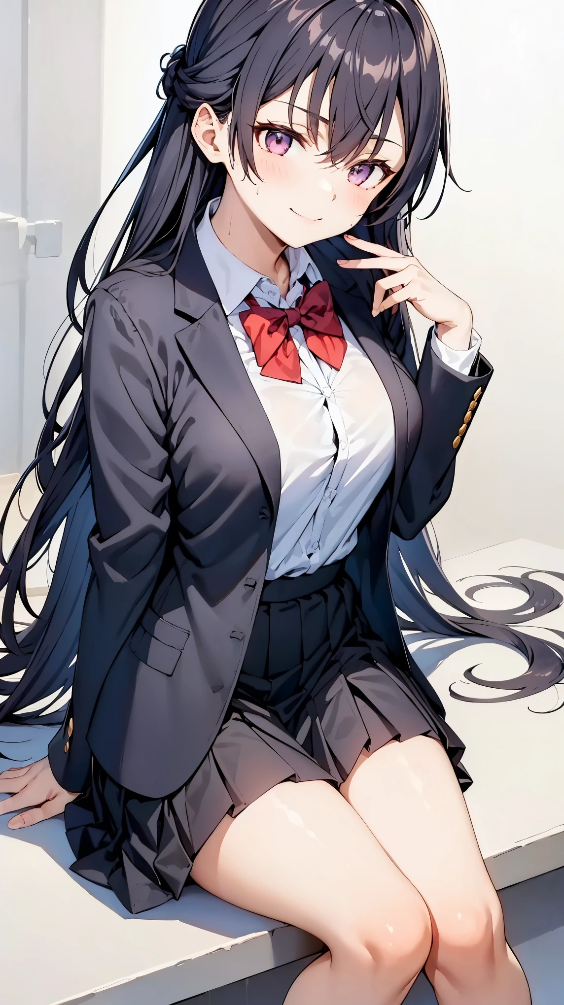 Crotch close-up、Beautiful woman、Twin tails、Blazer Uniform、Very short pleated skirt、Very thick thighs、Acme Face、Best image quality、High resolution、masterpiece、super high quality、Thick pubic hair、Screaming orgasm face、Grey panties、Grey bra、Very big ass、Very large breasts  、Blushing、4K quality、Blushing、泣く of ecstasy、Wearing black knee socks、Heavy breathing、{Highest quality}, {so beautiful}, {Very detailed}, {Best illustrations}, Browsing Caution, girl,