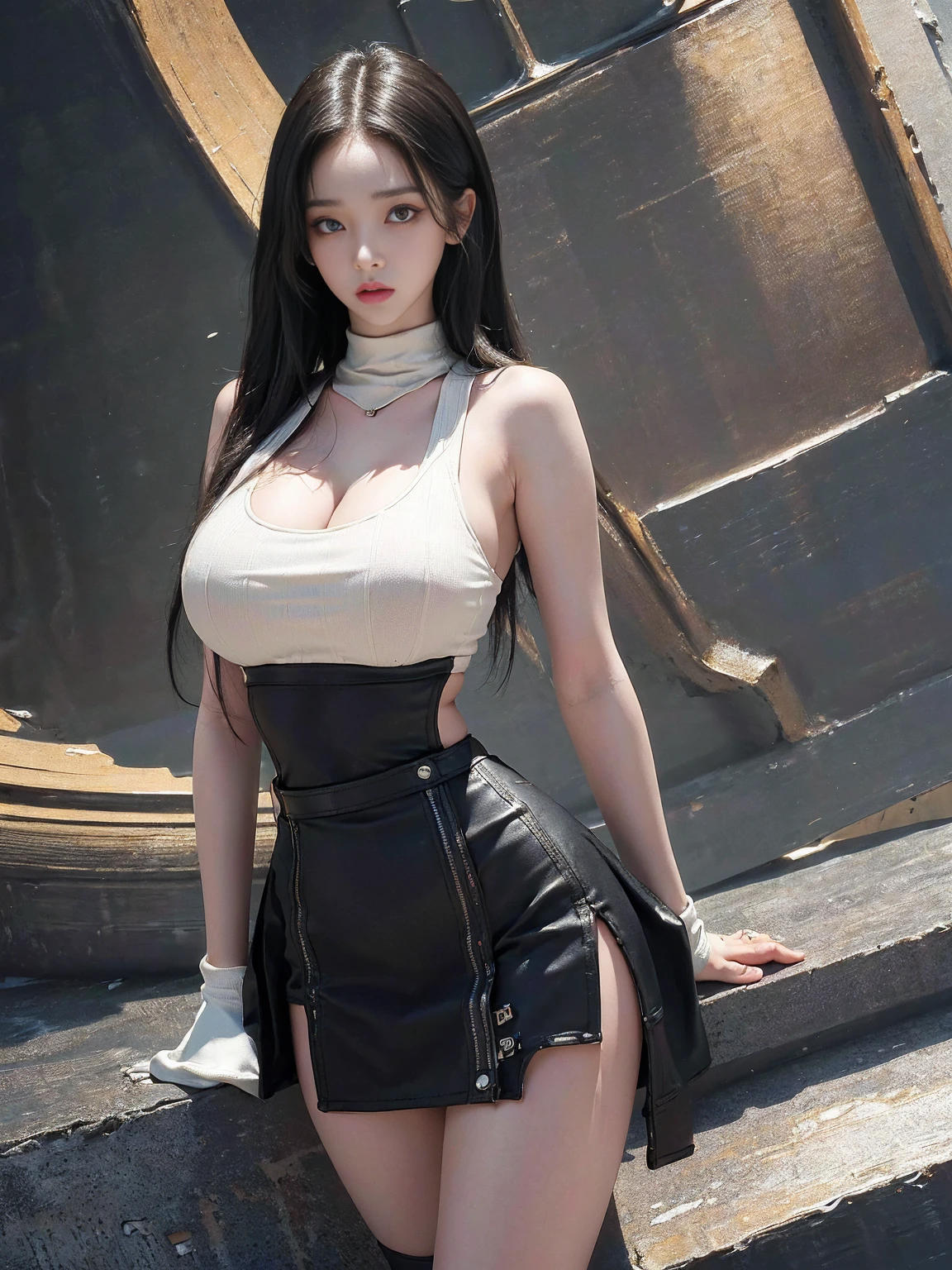 tifa，18 years old，(Pale skin）,necklace，(black collar:1.0) ,earrings 、Deep sadness、sorrow、Red lips open . . Feeling very painful expression,masterpiece，original photo，best quality，detail：1.2）,endless realism，High-granularity CG integration 8k， Full body image:1.5 (Sweat)(Sexy pose),Perfect body  (sexy dress,Have deep cleavage,Clothes were torn,The material is very thin:1.0) hands tied with rope:1.7,bdsm:1.6 Hands tied with chains:1.6