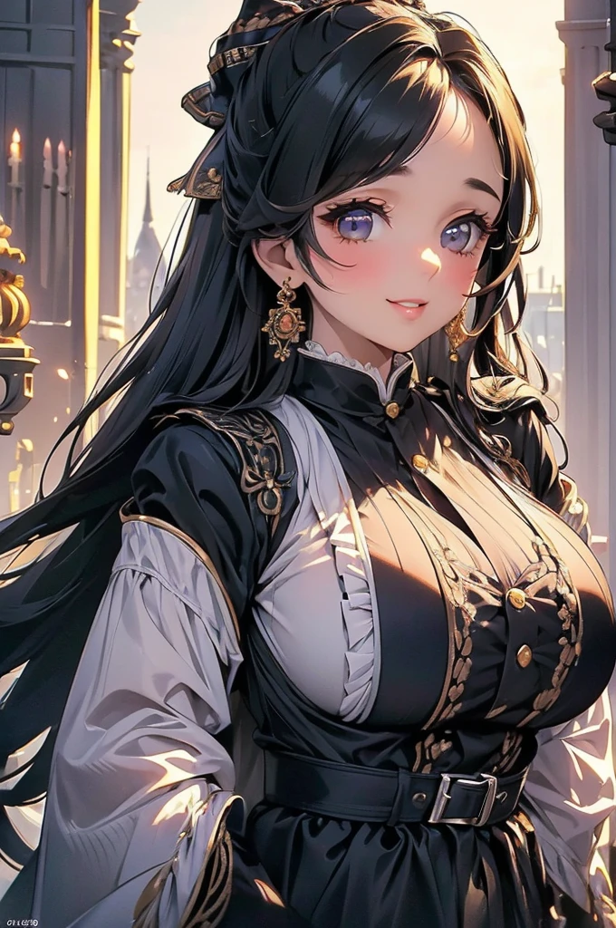 ((((High resolution, Intricate details, Super detailed, masterpiece, 8k)))), (((beautiful, Beautiful face, One Woman, middle part, amount, Smile, Glowing Skin))), ((Black Hair, Fur coat, lace, Frills, Big Breasts, love handle, Chubby, Glamour, Being fat)), (Red cheeks, Long Hair, High Ponytail, Big ribbon, living), from front, looking at viewer, look at viewer,