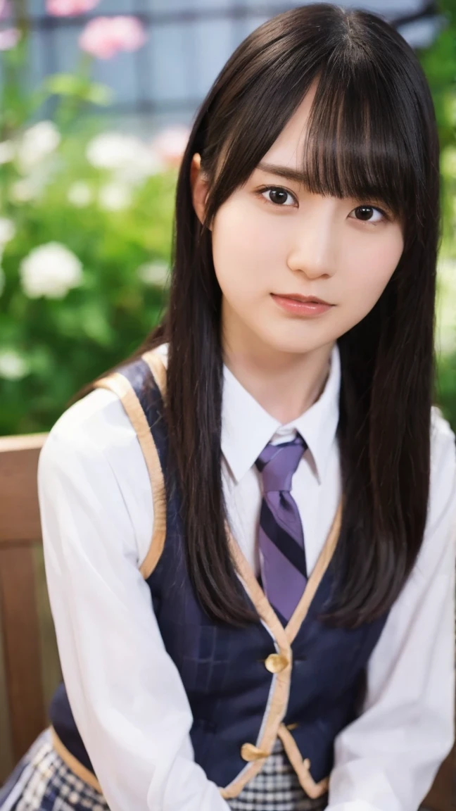 One Girl,Checked Skirt,Navy blue vest,tie,(RAW Photos, Best Quality),,(moonlight:1.4),,(Realistic, photo-Realistic:1.2), ,((18years old):1.6),(Petite body:1.2),(low length:1.4),masterpiece,Young ,Very delicate and beautiful, 非常にdetailed, 2k, wonderful, detailed, 非常にdetailed 8k , 非常にdetailed, High resolution, Moody lighting, 美しいdetailedな女の子, 非常にdetailed eyes and face, Beautiful and detailed nose, Attention to beautiful details,whole body,Perfect Anatomy,Slender body,(Long hair with bangs),sexy,whole bodyのポートレート,