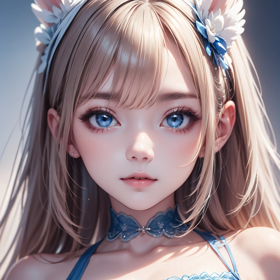 High resolution, Blue long hair, Angel、Bunny Girl、Detailed face and skin、Outstanding style