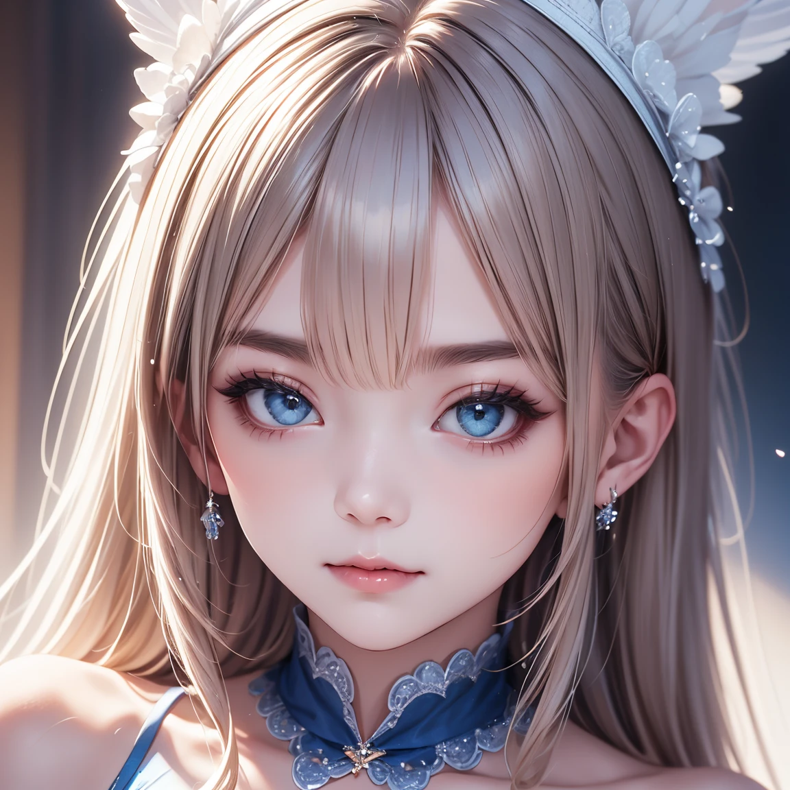 High resolution, Blue long hair, Angel、Bunny Girl、Detailed face and skin、Outstanding style