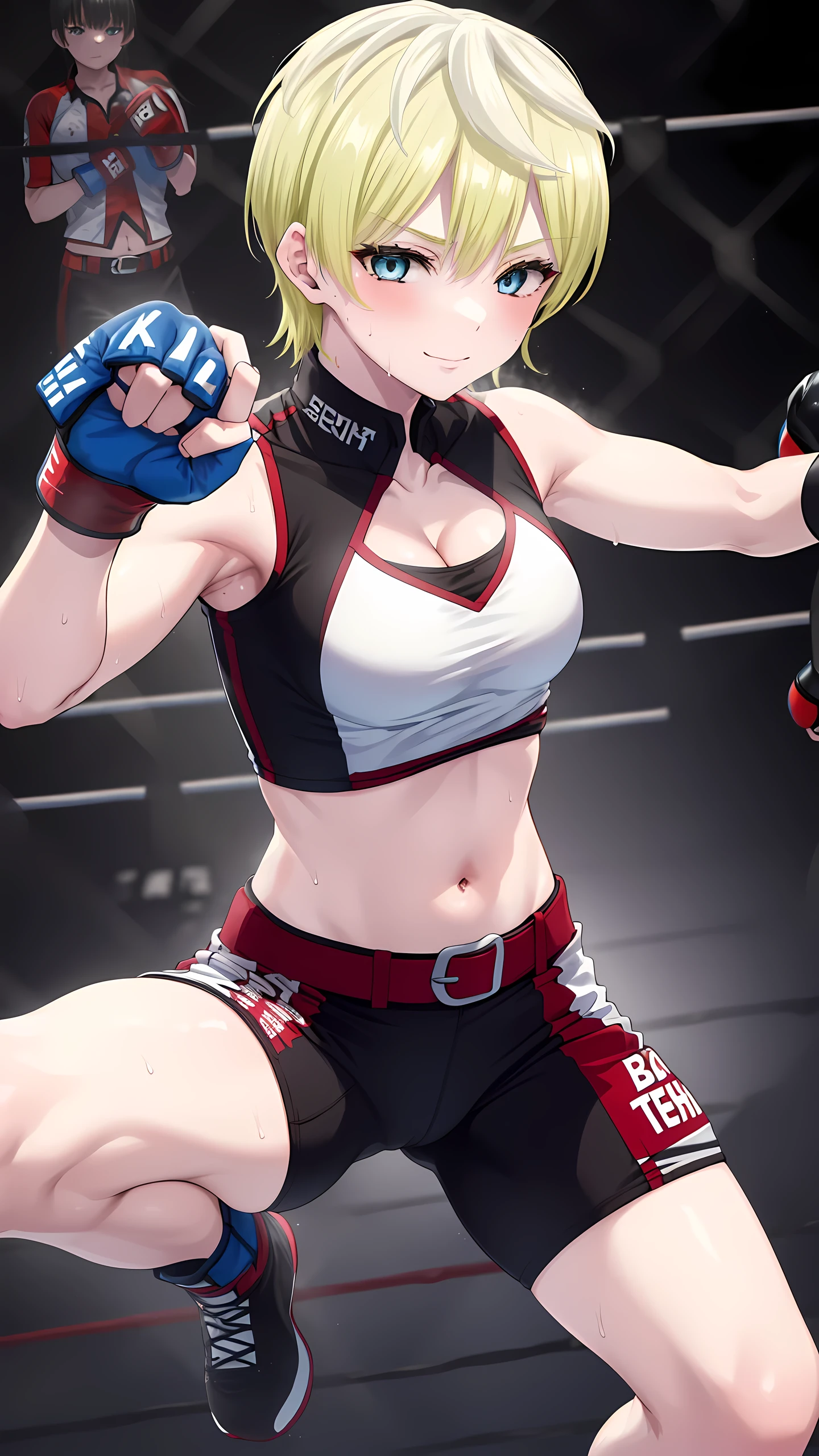 ((viewer chokes mature female boxer girl)), 1st person view, sexy lips, sports bra, ((boxing gloves ,sweat all over the body,（An enthusiastic look）,steam,((two womens)),in crotch, eyes rolling,Ripe body,NSFW,female face,standing back, (cum on clothes), Abs, violence, bruises, wet, oiled skin, asphyxiation, stranging, pov_strangling, leggings