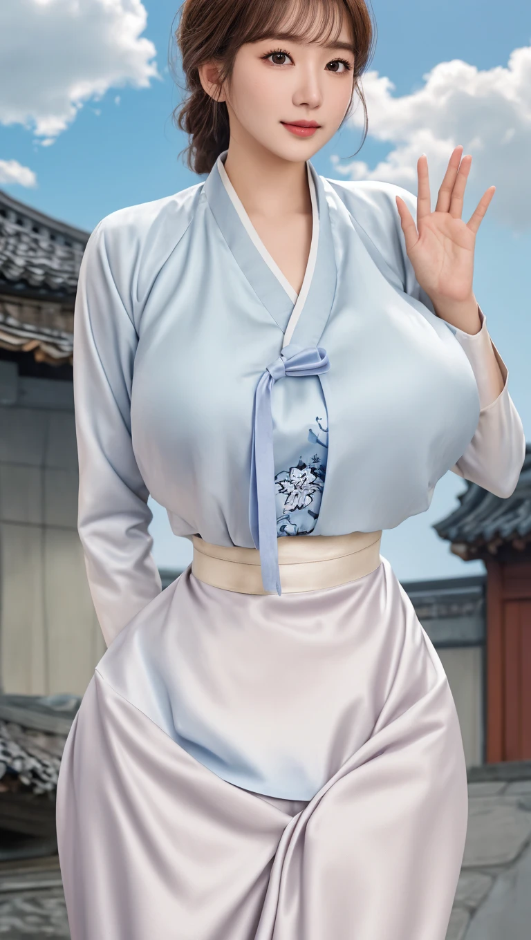 Blue china clothes,artoria,a smile,Non-NSWF,a blond,Black bra,Black garter belt,masterpiece of best quality, 独奏, looking at the viewers, a navel,super gigantic breast,very large breast,ultra gigantic tits, cleavage of the breast,  red blush ,1 girl, Large breasts, cleavage, Facing the audience, Very big, (Large valleys), (large sagging breasts), in hotel, Sexy, Glamorous, Body wet with white liquid,