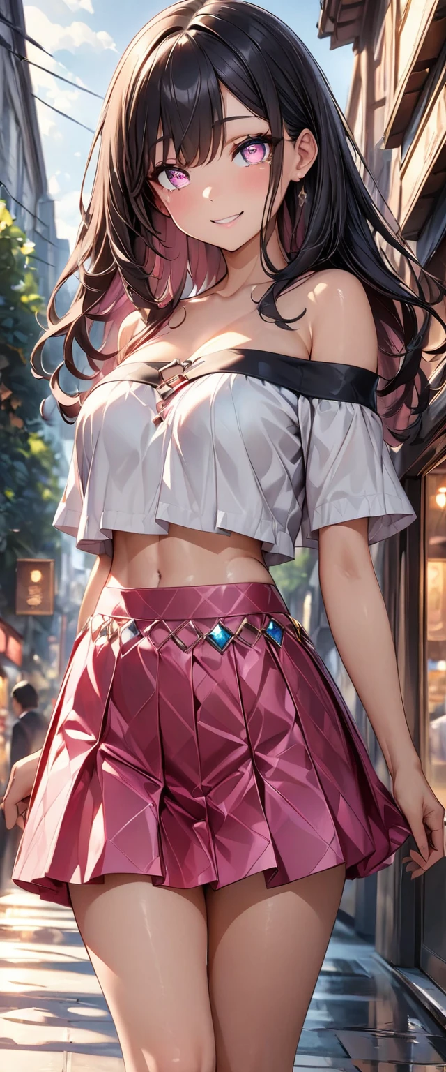 ((SFW: 1.4)), (SFW,She is wearing a long white embroidered skirt.., Red blouse with lace, White pattern on waist, socks,necklace, Earrings, bracelet. 1 girl)), Ultra-high resolution, (Realistic: 1.4), RAW Photos, highest quality, (PhotoRealistic Stick), concentrate, Soft Light, ((15 years old)),  ((Japanese)), (( (Young Face))), (surface), (Written boundary depth), masterpiece, (Realistic), woman, bangs, ((1 girl))、(((Thighs、Cleavage)))、Handbags、Window shopping at department stores、((((My skirt is blown up by the wind、I can see her white panties)、Embarrassed and bright red in the face)))
