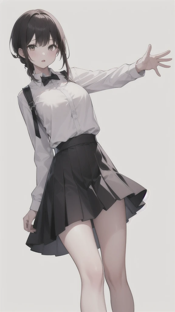 ((((Girl dancing in dance studio:1.5)))),((Woman 23 years old)),((Best Quality:1.5)),(((Hands with the correct number and structure of fingers:1.4))),hight resolution,ultra-detailliert,masterpiece,best qualtiy,(Eight-headed body), Forehead、Straight hair、Short hair、Black hair, long eyeslashes, Solid Circle Eyes, drop shadow, Atmospheric perspective,Super Detail, ccurate, small brest,(Long gray cardigan and t-shirt、Black leather shorts :1.1),Cross Strap Stiletto Heel、((beauty legs、long legged、Model body type))、A smile、Dancing、(Sweat), top-quality, blurry backround, bokeh dof:1.2, (masterpiece:1.3), Atmospheric perspective,Super Detail,dynamic compositions,