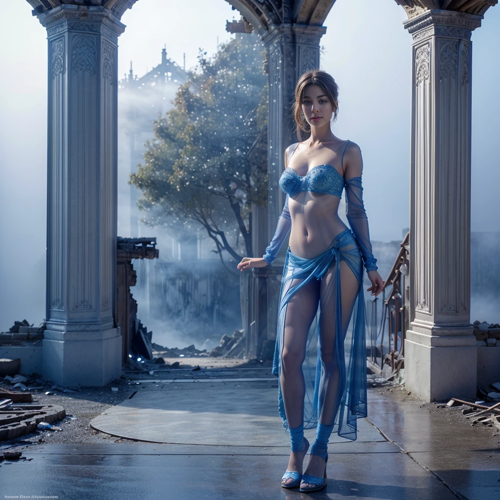 cinematic photo Full from, concept art, aggressive, (by Apterus, Agostino Arrivabene, John Berkey:1.3), topless, 8k, octane render masterpiece, masterpiece scale, beautiful depth of field, ultra wide field, ultra detailed CG perspective, ultra dynamic lighting amazing shadows, dramatic lighting, (bare feet). 35mm photograph, film, bokeh, professional, 4k, highly detailed