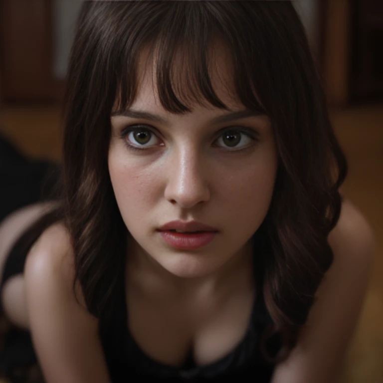 Prompt: score_9, score_8_up, score_7_up, source_real, rating_explicit, uncensored, photorealistic, masterpiece, best quality, 8k, very detailed, (Matilda), young girl,seductive pose, Natalie Portman in the Professional movie, (Ultra realistic photo of Natalie Portman, sexy), Long wavy hair with bangs, looking at the viewer, cleavage, ( black dress), ((higth Stockings)), in a  lively classroom, full male students, (masterpiece, best quality, 8k, highly detailed, high resolution, raw photo, photorealistic, Overclocked Renderer，cinematic high quality,  Cinema Lighting，Ultra-fine，Cinematic Perspective，CG Art, Award Winning Photograph, Thousands of, millions of, crowd of)