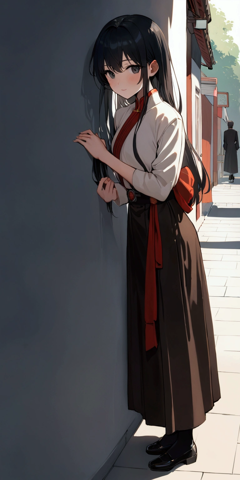 Focus, pixiv Masterpiece, ((Soft light and shadow atmosphere)), Very detailed, Yukinoshita Yukino, 1 Girl, Black Hair, (Pure,:1.1) happy, black eyes, 在人民Republic街道上漫步的Yukinoshita Yukino, On the Soviet Streets, Vision, {{{Cold and indifferent eyes: 1.7}}}, Turn your face to one side and not look at the camera, Face sideways, leather shoes, Japanese cloth shoes, Talk to the vendor next to you, Chinese work clothes in the 1960s, Chinese work clothes in the 1960s裤, 