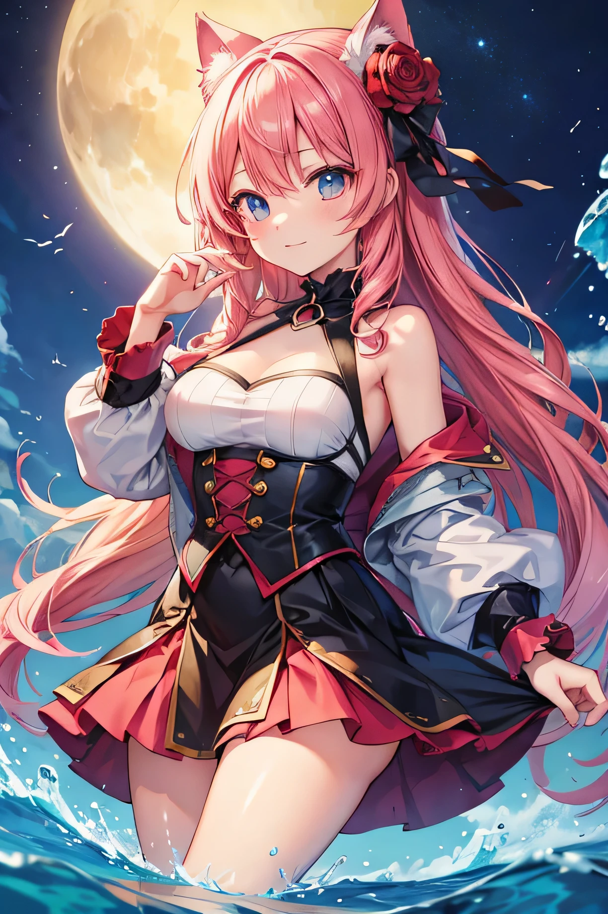Nino Nakano riendo,Pose sexy,armadura abrigada ,lago de hielo luz de luna
