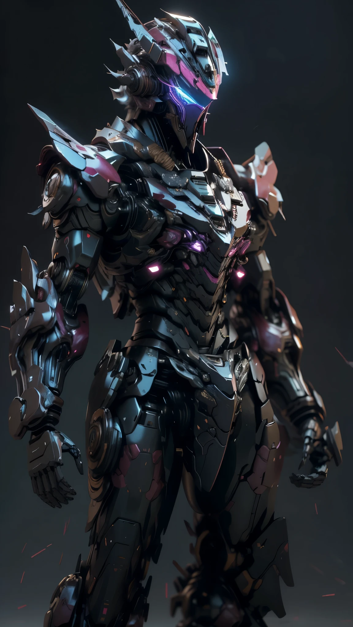 a close up of a robot with a sword and a helmet, streamlined pink armor, raiden metal gear, katana zero video game character, cool mecha style, cyber japan style armor, anime mecha aesthetic, mecha suit, intricate assasin mecha armor, cyberpunk samurai, cyborg samurai, cyborg ninja, slick pink armor, alexandre ferra mecha standing against a natural gray background, screen space reflection