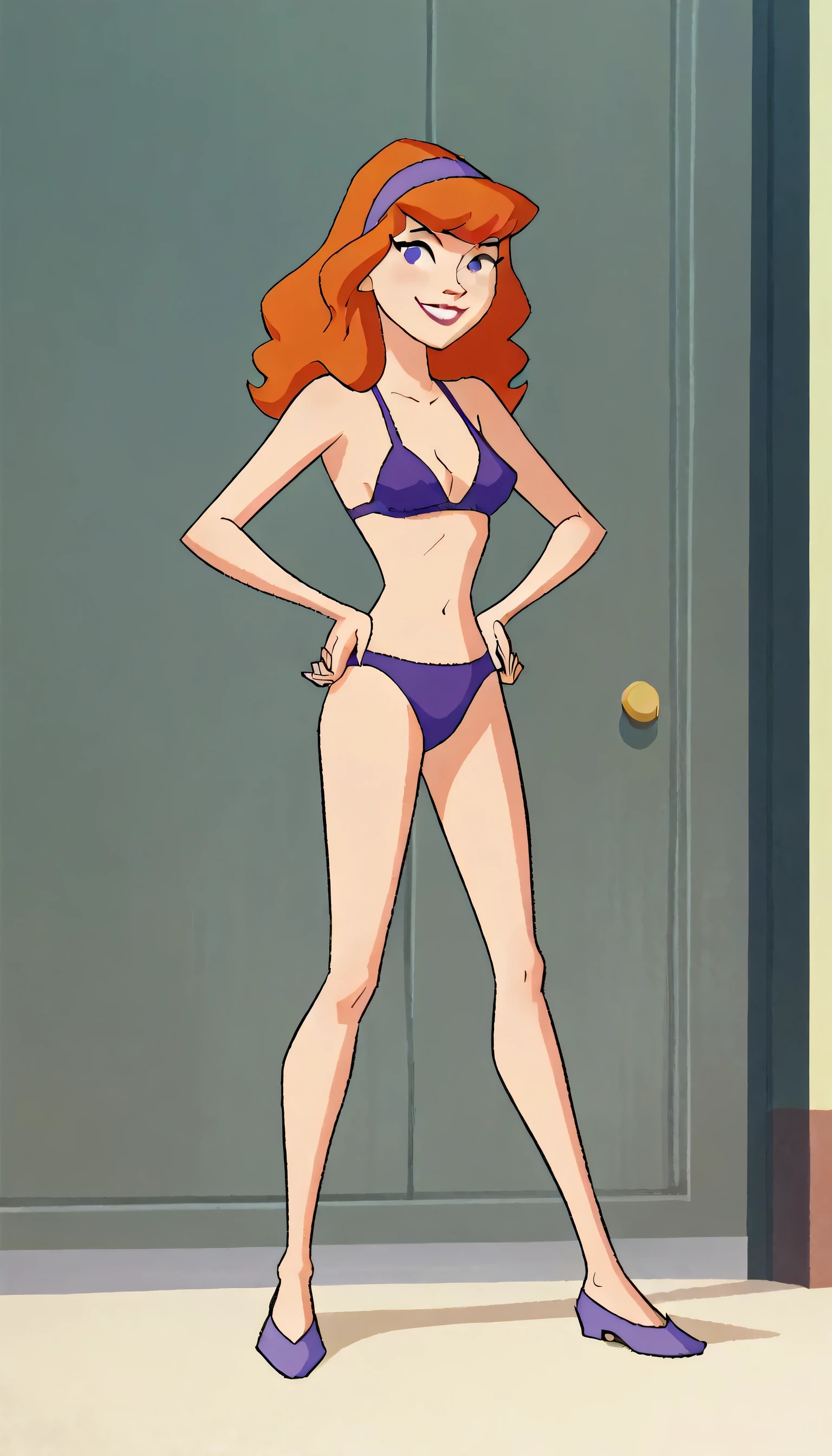 gwentennyson, (8k, RAW photo, best quality, masterpiece:1.2), (intricate details), perfect eyes, perfect face, perfect lighting, beautiful, (masterpiece:1.2), (best quality:1.2), 1girl, cartoon style, solo, redhead, green eyes, small breasts, detailed ??????, smiling, strapless white skinny dress at her ankles, perky nipples, white sandal stilettos, sweaty body(feet included) (full body)