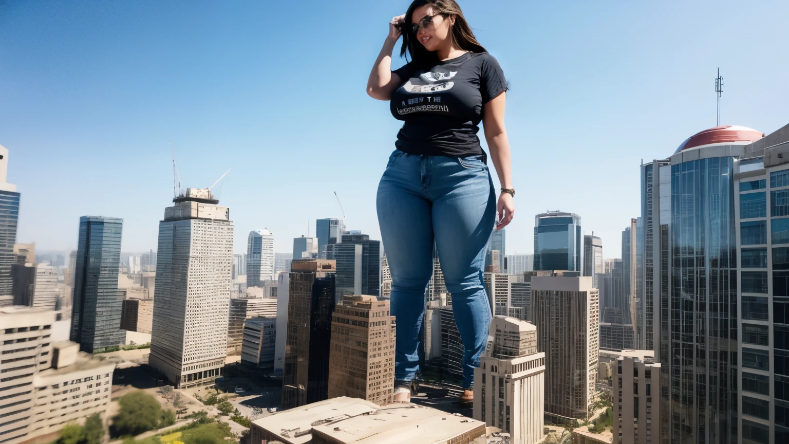 Eine nackte afrikanische Frau, stands with big ass in destroyed city.