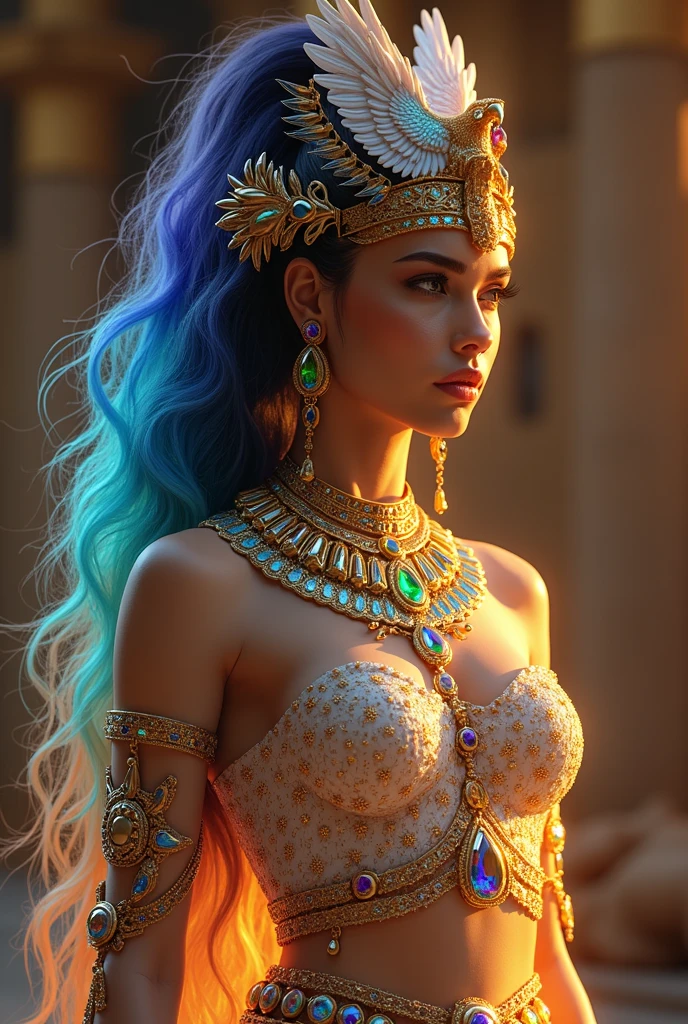 （1 girl）， full bodyesbian， huge , Saint Seiya Armor, 4 limbs, goddess Wearing the golden armor of an Aries，sexy armor， Detailed armor pattern，Bling armor，Gorgeous Hair in Long Purple，Plump breasts，gigantic cleavage breasts:1.6， Long hair，Shiny skin:1.4，primitive，tmasterpiece，ultra fine photos，，best qualtiy，Ultra-high resolution，Photoreality，rays of sunshine，full-body portraits，stunningly beautiful，，dynamicposes，delicated face，Vibrant eyes，（seen from the side），Red and gold color scheme，Very detailed stone temple background，detailed face with，Detailed and complex busy background，untidy，opulent，Highly detailed skin，Realistic details of skin，Visible Pore，tack sharp focus，volume fog，8K UHD，digital SLR camera，high qulity，filmgrain，White skin of the，photo-realism，DL， look from down, semi transparent