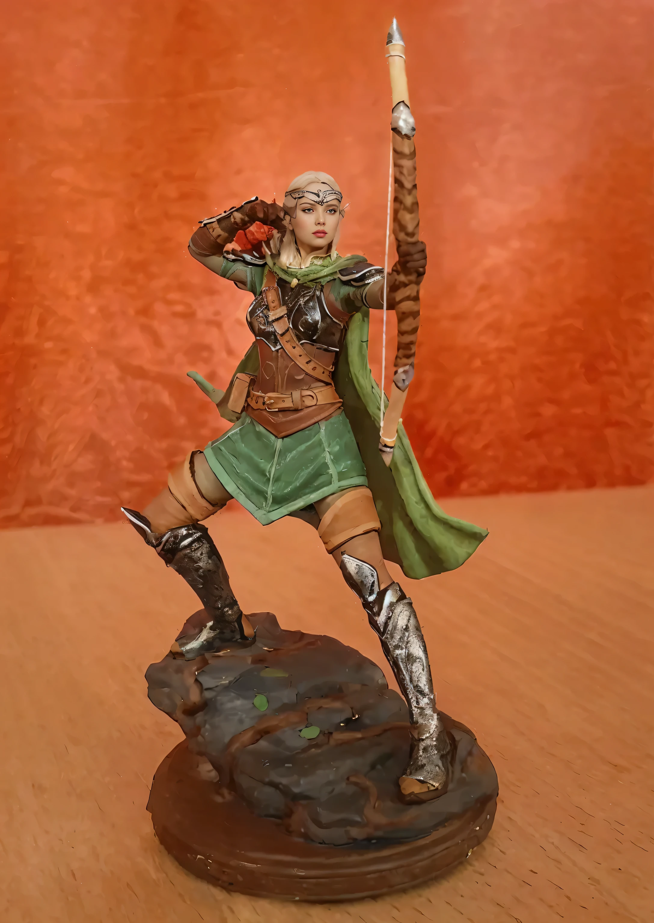 (master piece), panoramic view, full body view, with slightly flushed white skin, subtly contrasting with her long, silver hair. Her body was slender and athletic, with a height of 168cm that gave her a natural elegance. Her green eyes, conservatively detailed warrior outfit, holding the war bow with rune writing, Realism, best quality, UHD, retina, masterpiece, accurate, anatomically correct, textured skin, super detail, high details, high quality, award winning, best quality, highres, 1080P