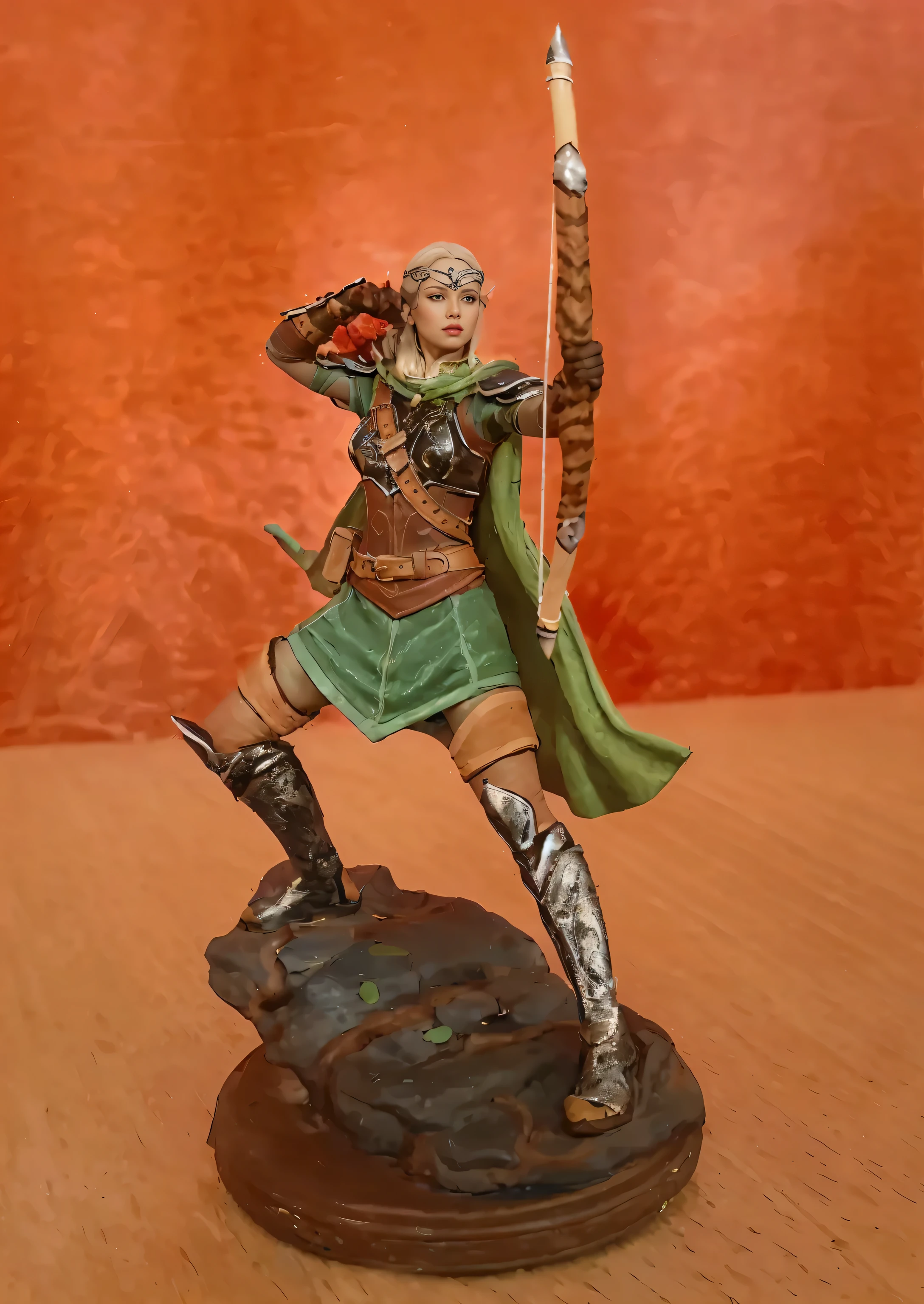 (master piece), panoramic view, full body view, with slightly flushed white skin, subtly contrasting with her long, silver hair. Her body was slender and athletic, with a height of 168cm that gave her a natural elegance. Her green eyes, conservatively detailed warrior outfit, holding the war bow with rune writing, Realism, best quality, UHD, retina, masterpiece, accurate, anatomically correct, textured skin, super detail, high details, high quality, award winning, best quality, highres, 1080P