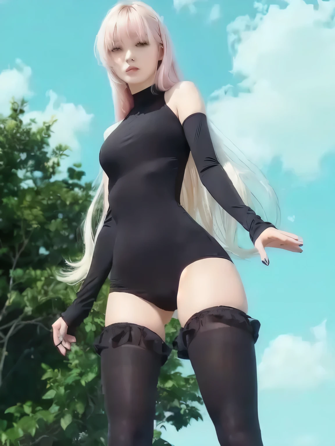 white hair、grandmather、fullnude、posterior view、Turn around、Erotic atmosphere、ln the forest、