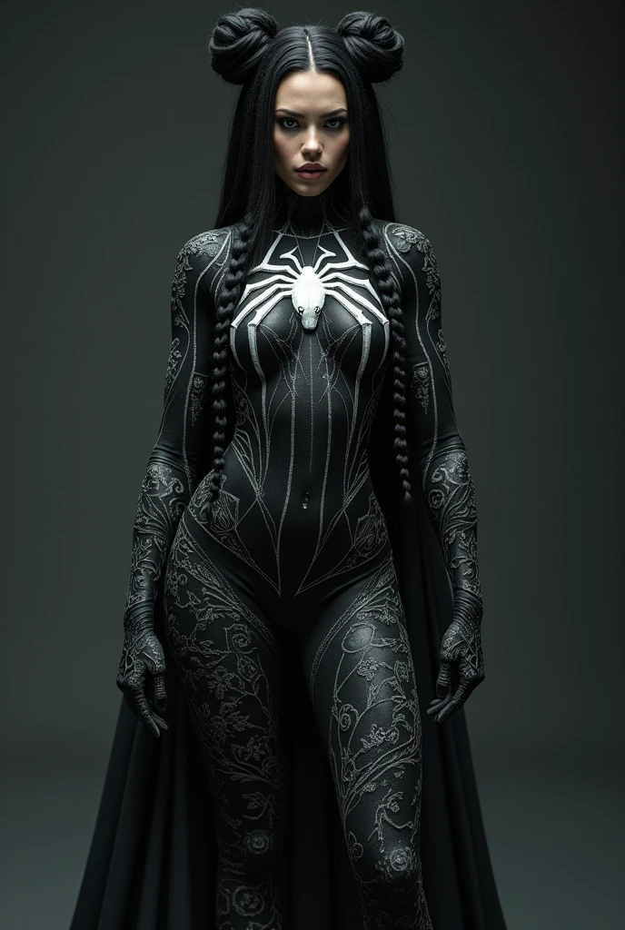 Full body photo of female Spiderman, atmospheric scene, (1girl, detailed beautiful face, big, breasts, big butt, detail skin texture, ultra-detailed body:1.1), rear view, masterpiece, best quality, UHD, masterpiece, super detail, high details, high quality, award winning, best quality, highres, 16k
