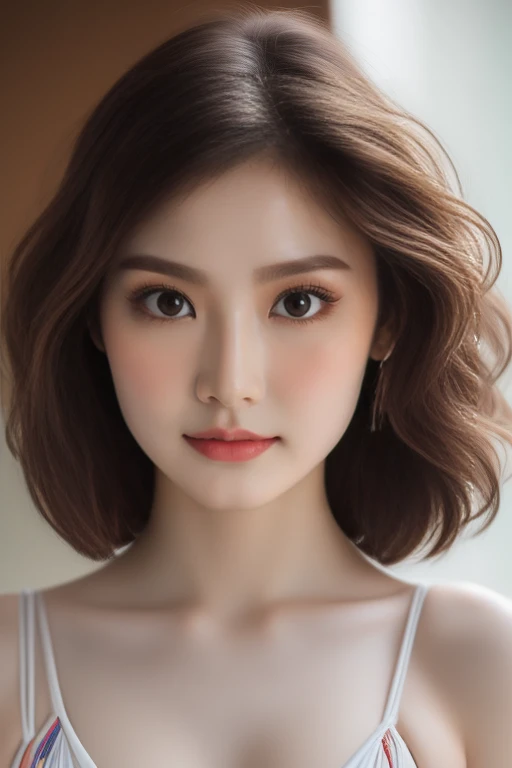 Top quality, RAW Photo, Highest Quality Image, 16K, Full body, Age 18, Realistic, Photorealistic,  Beautiful Thai woman, Sexy, body, White pale skin, ((( Multicolor Hair ))), ((( Wet Hair ))), ((( Beautiful Hair ))) , ((( Short Hair ))), ((( wavy hair ))), Detailed face, Detailed body, ((( Natural Beauty, No Face Makeup, Remove Makeup ))), Detailed skin, Double eyelids, Very Big eyes, long eyelashes, bright eyes, green eyes, natural lips, detailed lips, ((( Very Small breasts, Flat Breasts ))), ((( lovely posing ))), posing at beautiful private beach at Maldives , sunny day light,  ((( Sexy Plain White Bimini Swimwear )))((( piercings ))), ((( piercing bellybutton with jewelry ))),