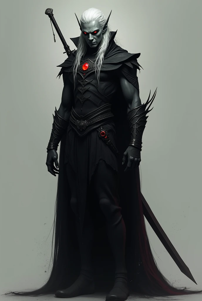 I want you to create a character that has gravity abilities and is a necromancer and has yellow eyes and white hair., and one and a half draconic arm and has a spider cloak, masculine, I'm just a draconic arm, no wings, the cloak covers him completely and is shaped like a spider. His hair is long., and one arm is draconic and the other is human, He has no wings, the right arm is of a dragon and the left is human