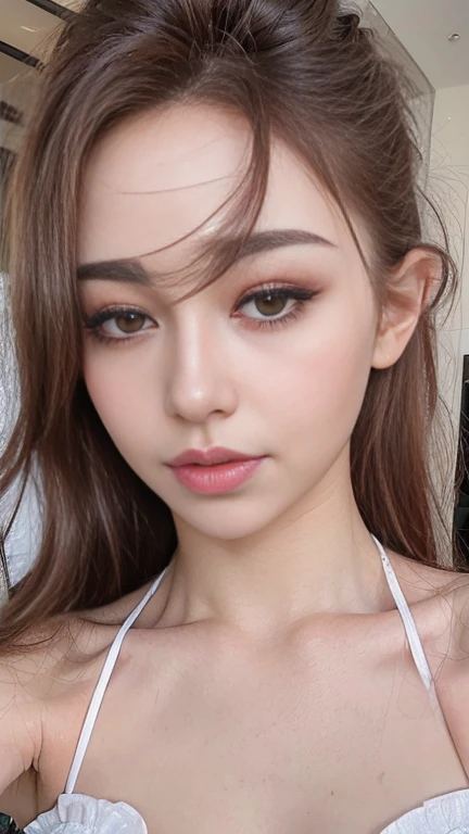 Asian 20 year old girl、Background Blur、super high quality、sunlight、Fair-skinned beautiful girl、disheveled bob hair、Small breasts、Small breasts cleavage、Fleeting Expression、Clear contours、Adult atmosphere、high resolution skin、Fair and beautiful thighs、push-up bra、Ready your bow、Hair tied up、Well-formed face、Beautiful clavicle