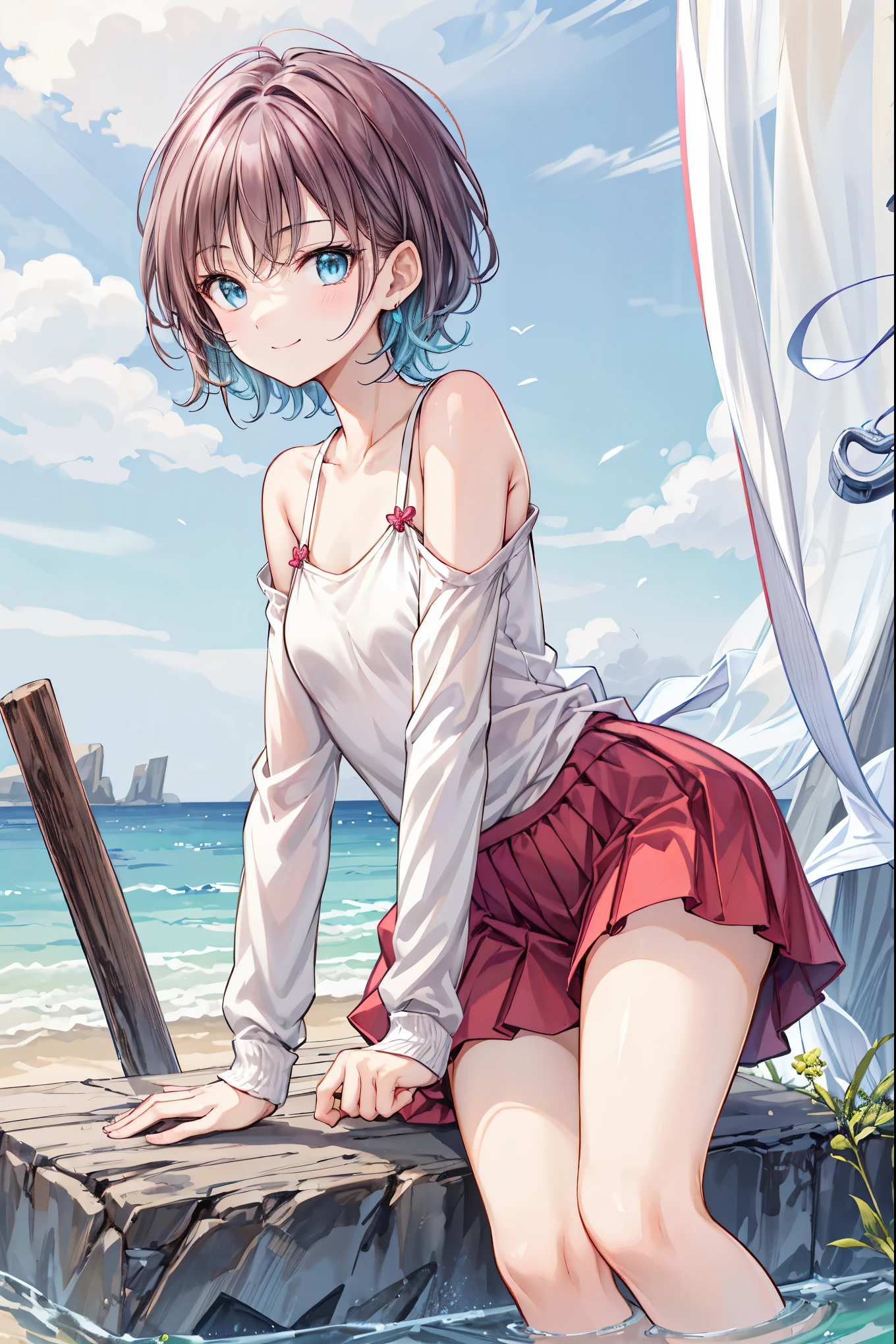 （Cute older sister:1.3）、(Very detailed)、Spring atmosphere、morning、Messy Hair、moisture、holiday，Brown Hair，Shortcuts，Messy Hair，Slender beauty，Small chest，Beautiful feet，Perfect Anatomy