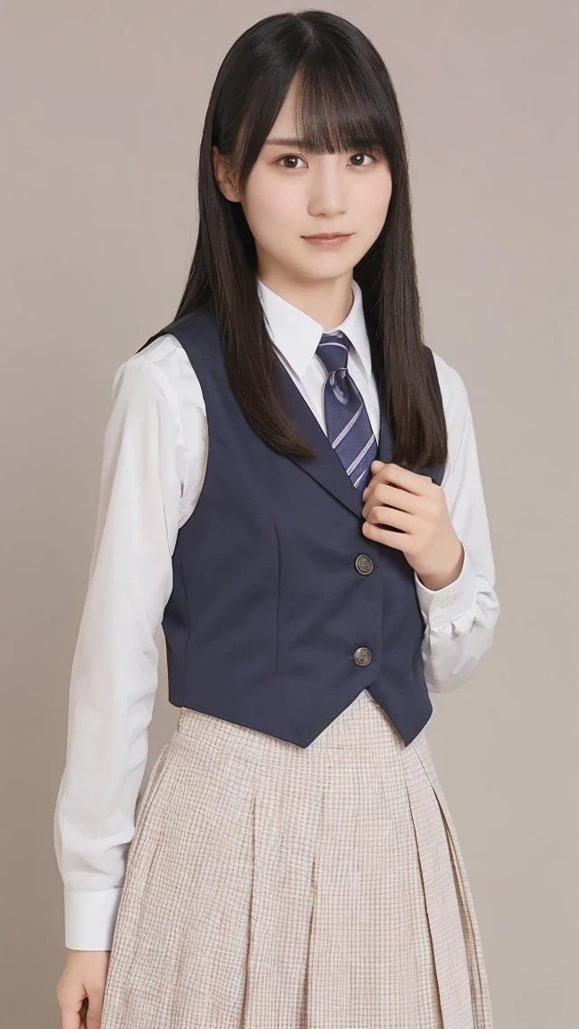 One Girl,Checked Skirt,Navy blue vest,tie,(RAW Photos, Best Quality),,(moonlight:1.4),,(Realistic, photo-Realistic:1.2), ,((18years old):1.6),(Petite body:1.2),,masterpiece,Young ,Very delicate and beautiful, 非常にdetailed, 2k, wonderful, detailed, 非常にdetailed 8k , 非常にdetailed, High resolution, Moody lighting, 美しいdetailedな***, 非常にdetailed eyes and face, Beautiful and detailed nose, Attention to beautiful details,whole body,Perfect Anatomy,Slender body,(Long hair with bangs),sexy,whole bodyのポートレート,