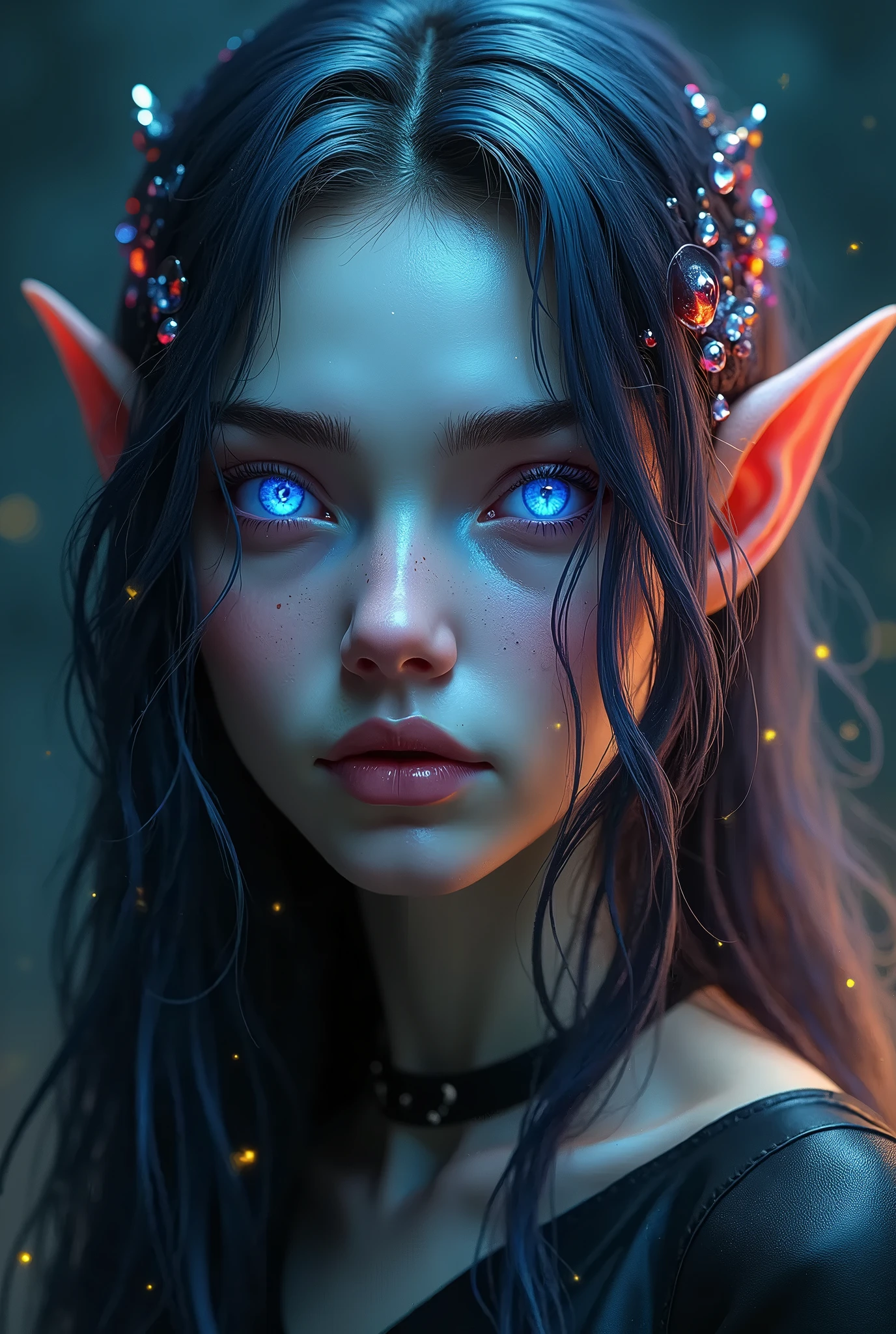 A close up of a woman with blue eyes and a elf's head - SeaArt AI