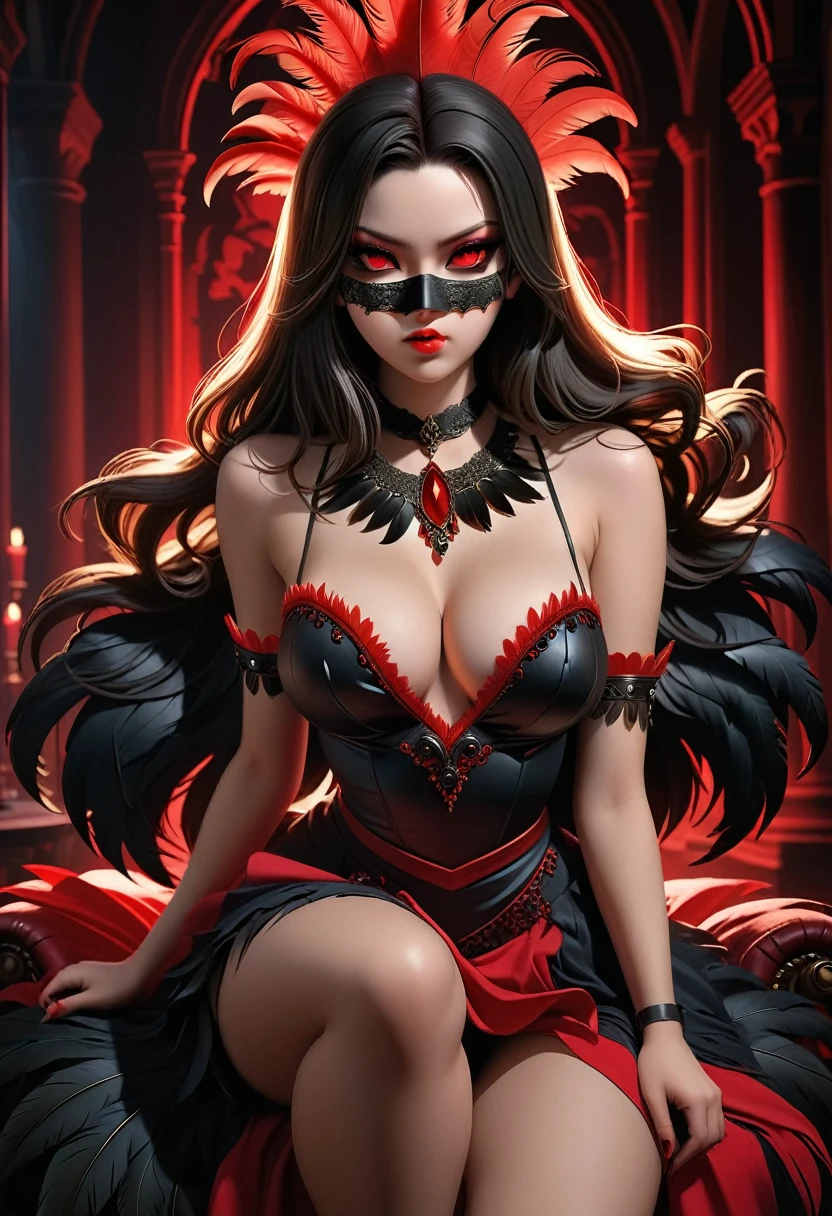 bright close up hyperdetailed photorealistic gothic portrait of beautiful latina woman, in dark red tight lace lingerii, full body and detailed face, detailed, sharp, sparkles, pretty features, pretty face, fantasy art, Wadim Kashin, James Gurney, Ink, splash art, christmas scenery, breathtaking beauty, alluring, cinematic, royo, giger