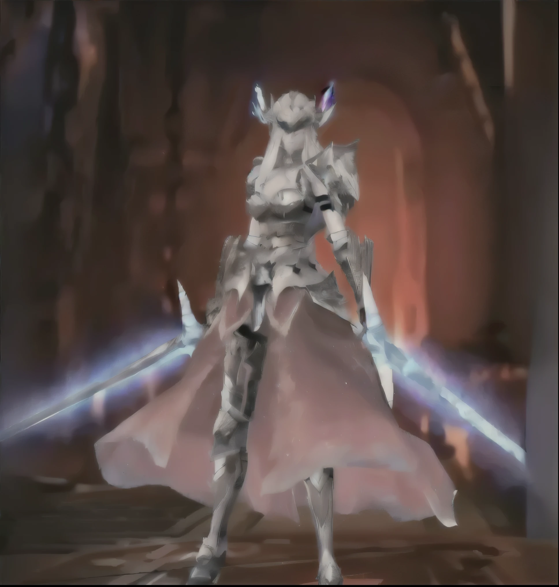 Elegant women,Valkyrie,Armed with two swords,Two swords glowing,Full body photo,long silver hair,Silver-white glyphs and finely crafted armor