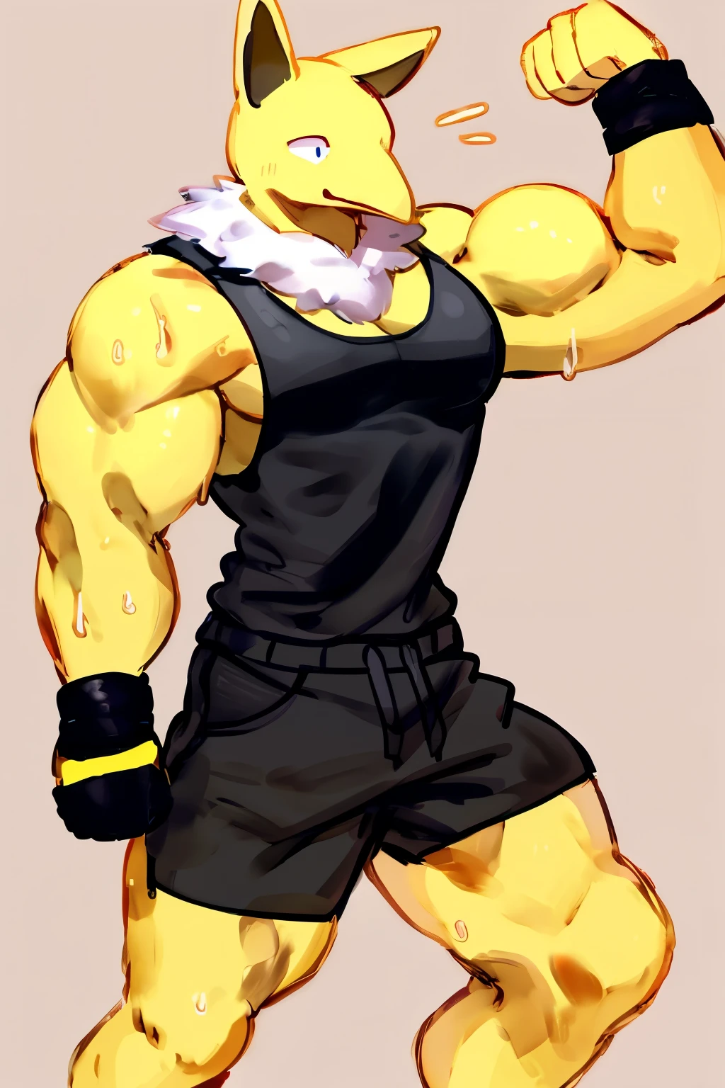 Muscular Bowser, Long hair, black open cut sleeveless gym shirt, shorts negros 