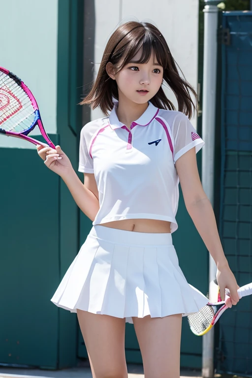 cute、high school girl、Idol、Tennis Wear、mini skirt、See-through、Fluttering in the wind