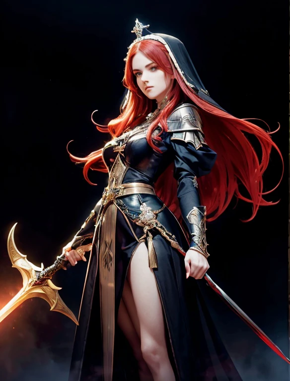 Nohime，Female generals，Holding a dagger，Wearing black armor，Wearing a red dress，Her breasts are slightly visible，Armor on the feet
