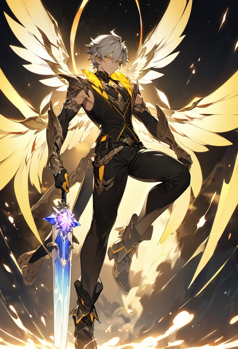 Appearance: In his Arrankar form, Ban retains his general appearance, but with some notable differences. His skin becomes paler and his eyes take on a bright yellow hue. He wears a dark outfit consisting of a sleeveless vest and tight pants. His wings and swords are black in color, and his wings can extend or contract at will. He also carries with him a small crystal container that contains some of the essence of his resurrection, 8k high definition