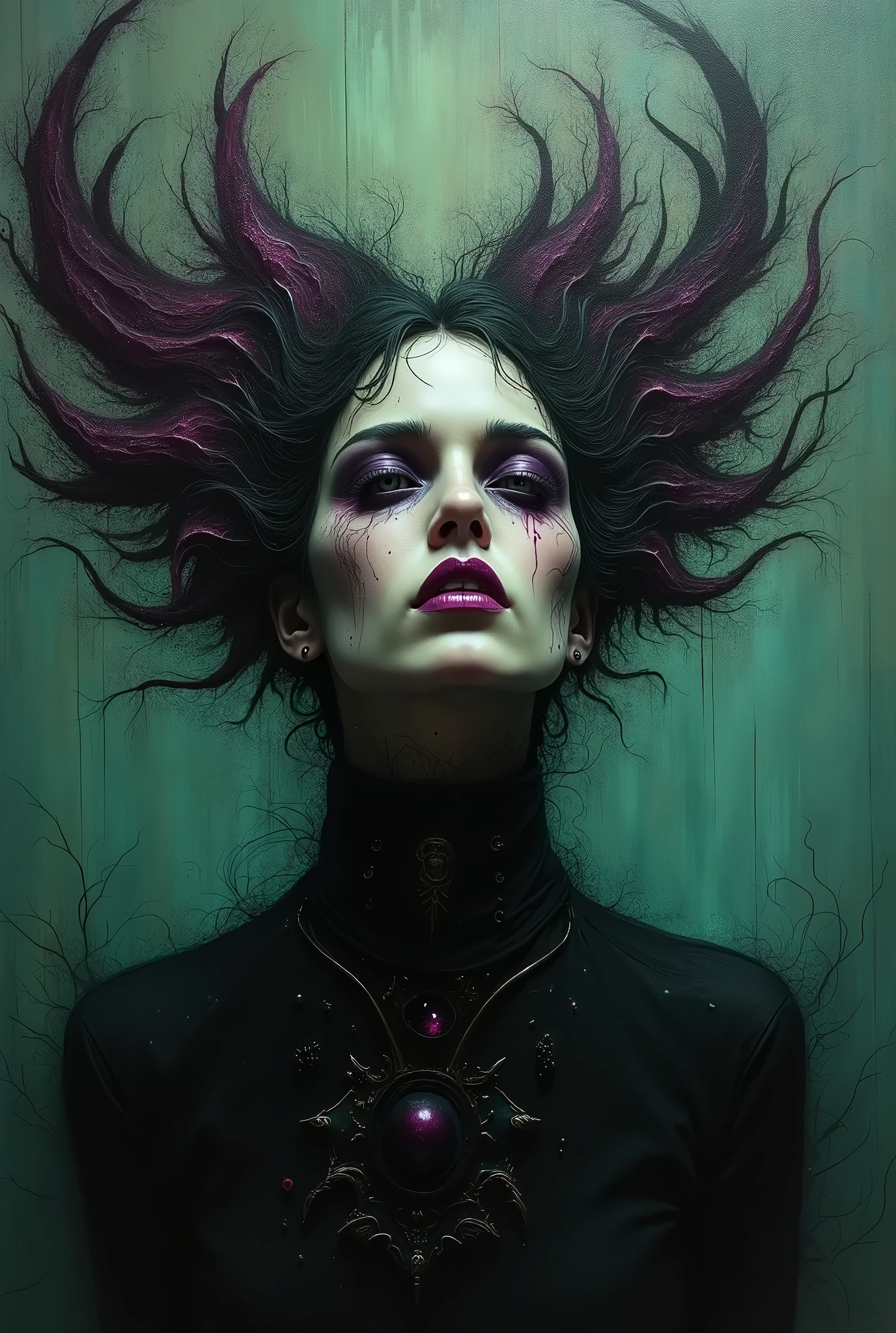 Craft an artwork that brings to life an intriguing and malevolent character, driven by shades of grey, purple, and red. Imagine a sinister figure emerging from the shadows, their presence exuding an aura of darkness and power.
Picture this character with ashen grey skin, marked by intricate patterns of deep purple and crimson. Their eyes glow with an intense red light, reflecting a malevolent intent that seems to pierce through the very soul of those who dare to gaze upon them.
The character's attire is a mix of deep purples and rich greys, draped in flowing garments that seem to dance with every step they take. Their attire is adorned with crimson accents, representing the dark passions that fuel their sinister motives.
The character's stance is imposing and commanding, their body language exuding an air of authority and dominance. Their fingers are adorned with ornate rings, each embedded with a blood-red gem that seems to hold secrets of forbidden magic.
Surround this character with an atmosphere of darkness and mystique. Shadows cling to them like loyal allies, enhancing the sense of mystery that shrouds their presence. Hints of ethereal purple mist curl around them, emphasizing their connection to dark forces.
Capture the essence of their malevolence through subtle details like the wicked curl of their lips, the ominous gleam in their eyes, and the confident tilt of their head. This evil character is a master manipulator, their intentions hidden behind a façade of charm and allure.
The play of grey, purple, and red hues should evoke a sense of foreboding, intrigue, and intensity. Create an artwork that not only showcases their sinister nature but also leaves viewers with a lingering sense of unease and curiosity about the depths of their darkness."