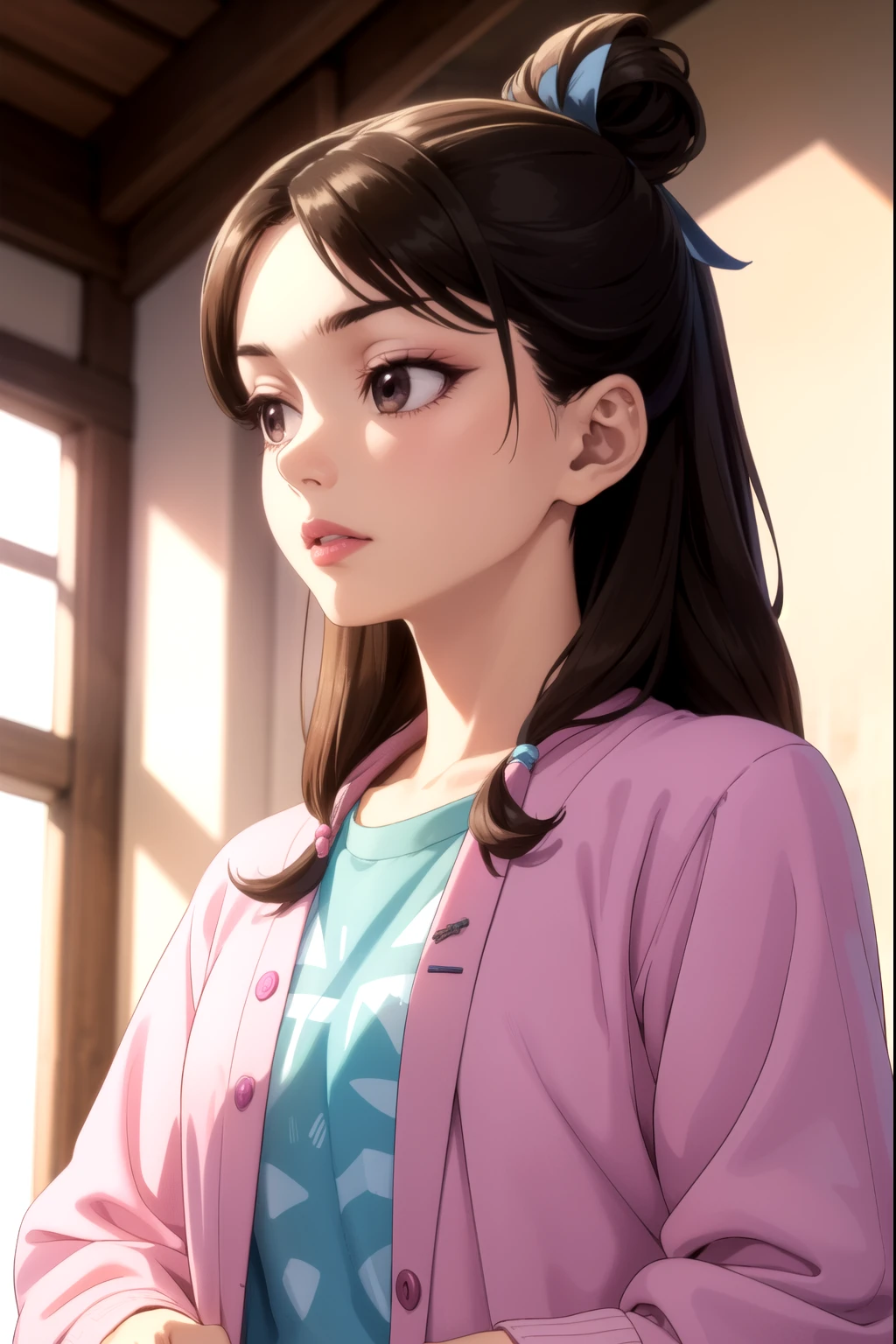 1woman , kyoko otonashi, 29yo, adult mature female,Beautiful Finger,Beautiful long legs, Beautiful body, Beautiful character design, perfect balance, detailed shiny skin, sexy, curvy body, detailed hands, collarbone, huge Breasts, narrow_waist,  huge butt,(sweat,steam,drool:1.5)
BREAK
(from front) ,(close up to face:1.5), face shot, 
BREAK
apartment,kitchen, yellow apron, long sleeves shirt, long skirt, erected niqles
BREAK 
(gokkun), open mouth, drool, (smile:1.4),cum grass
BREAK
best quality, photorealistic, raw photo, Realism, 
((masterpiece, best quality)), realistic, detailed gradation, elements,vibrant,uhd picture , crystal translucency, vibrant artwork, extremely detailed CG unity 8k wallpaper, perfect lighting,Colorful, 
:1.5ultra high res, HDR, Kodak portra 400, film grain, blurry background, bokeh:1.2, lens flare, (vibrant_color:1.2),professional photograph
BREAK
 darkblue hair, Symmetrical bangs between eyes,long hair,  bangs, (Voluminous hair:1.3),  ponytail, ribbon
BREAK
Rainbow-colored  eyes, (innocent_big_eyes:1.0),
,Beautiful Nose,perfect eyes, perfect face,expressive eyes, detailed face,perfect eyes, beautiful_face, detailed gradation face
round face, 
BREAK 
 looking at viewer
BREAK