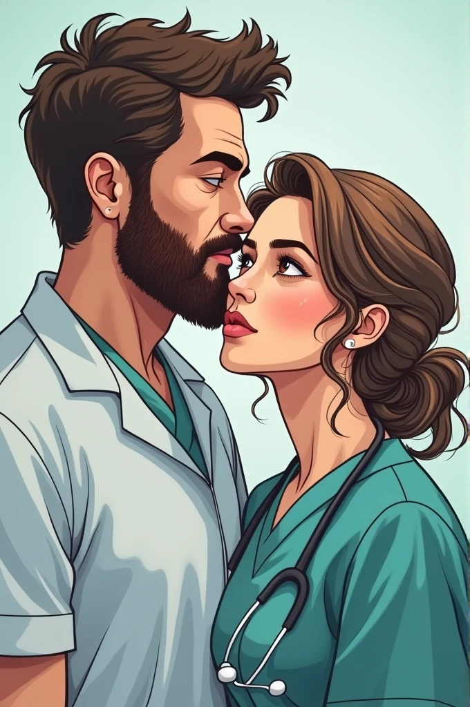 Older brother is a neurosurgeon, He has black hair, He doesn't have a beard and is hugging his younger sister who admires him a lot and is studying medicine.. The background should be of brains and both looking in profile