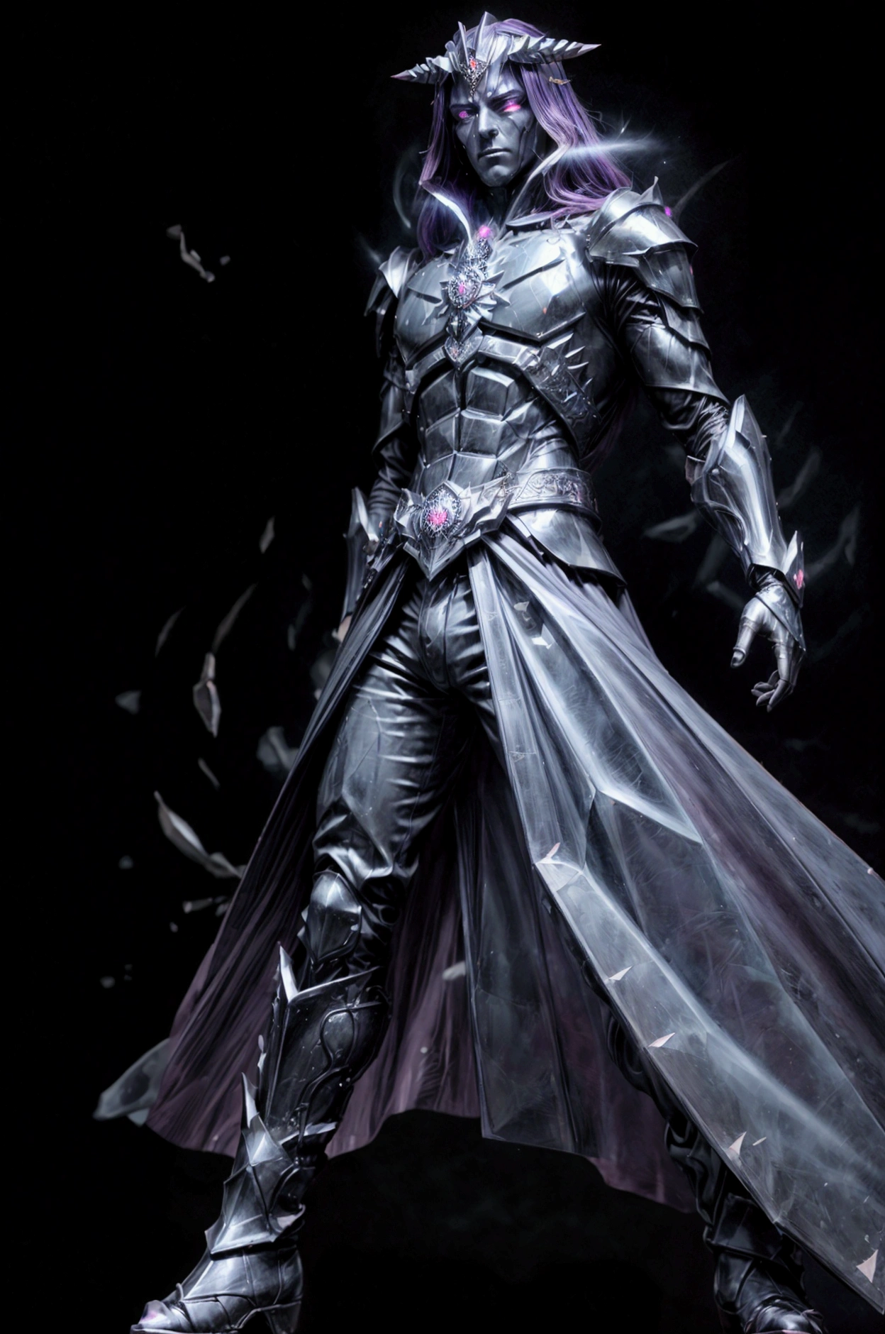 True Monarch (Ultimate Form)

Prompt: (Hyper-realistic) Sung Jinwoo in his ultimate form as the true Shadow Monarch, fully embracing his powers. His armor is now intricately designed, made of dark, ethereal material with glowing runes. His eyes are bright purple, and his hair flows with dark energy. Shadows move like tendrils around him, and he stands with a commanding presence, holding a massive, shadow-infused sword. Background: an apocalyptic landscape, with swirling vortexes of shadow energy and collapsing ruins, representing his immense power and dominance.