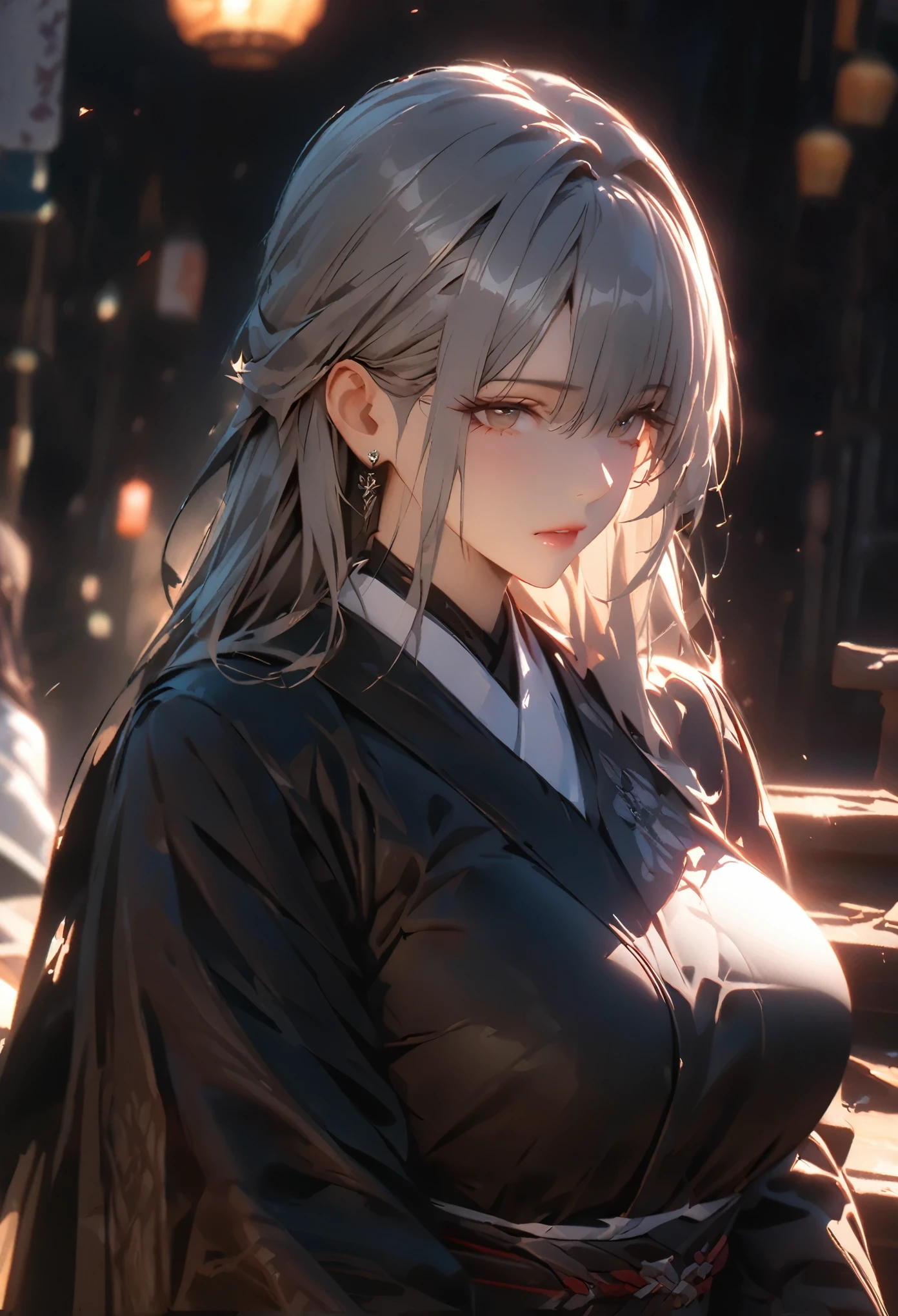 ((solo)), (woman), dark gray, grey hair, medium hair, full straight hair, (mature adult), old, mature, tall, fit, big breasts, a close up of a person, detailed key anime art, casimir art, masamune shiro, masamune, beautiful girl in demon slayer art, heise jinyao, shadowverse style, (no logos), pants, shirt, dull hair, depth of field, cinematic lighting, ray tracing, depth of field, cinematic lighting, ray tracing, UHD, high details, best quality, highres, high quality, award winning, super detail, masterpiece, 8k, UHD, high details, best quality, highres, high quality, award winning, super detail, masterpiece, 8k
