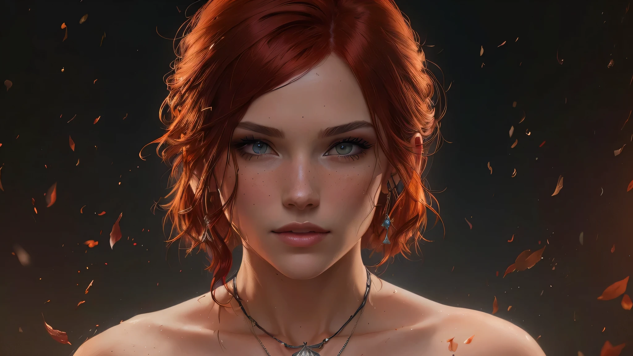 Full face portrait photo of a 25-year-old European girl, RAW, beautiful woman, semi-open strawberry lips, dimples, wistful look, (extra-long wavy red-blond hair), ((detailed face)), ((detailed facial features)), (finely detailed skin), tanned skin, (deep neckline detailed high-tech transparent cyberpunk dress), cyberpunk megacity environment, (cool colors), damp, damp, reflections, (masterpiece) (perfect proportion)(realistic photo)(best quality) (detailed) shot on a Canon EOS R5, 50mm lens, F/2.8, HDR, (8k) (wallpaper) (cinematic lighting) (dramatic lighting) (sharp focus) (intricate), RAW photo, RAW photo, gigachad photo, posing for camera, black jeans, back arms, 8k uhd, dslr, high quality, grain film, Fujifilm XT3, film stock photography 4 kodak portra 400 camera f1.6 lens rich colors hyper realistic texture dramatic lighting unrealengine trend in artstation cinestill 800 tungsten, toughboy style, ultra focus face, intimidating, in fighting position, short messy hair, muscular, bursting veins, beaded